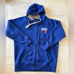 Antigua SMU Blue Hooded Zip Sweatshirt with Red Accent